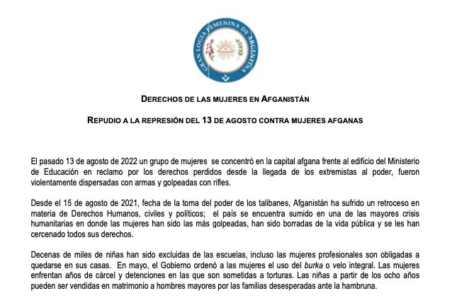 DECLARACIÓN – Derechos de las mujeres en Afganistan